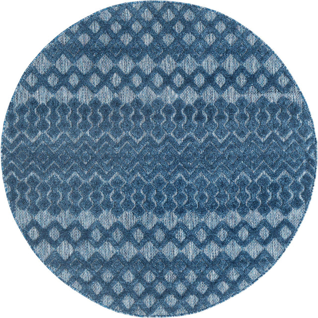 Navy Blue 5' 3 x 5' 3 Outdoor Trellis Textured Round Area Rug Weather Resistant for Patio, Deck, Terrace, Balcony, Porch Geometric Design Water Safe Outside Carpet for Sale at Rug Engine