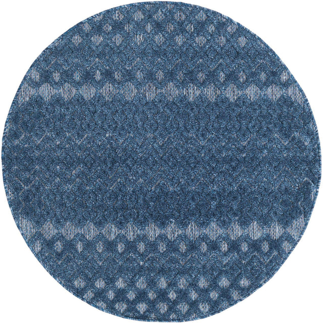 Navy Blue 4' x 4' Outdoor Trellis Textured Round Area Rug Weather Resistant for Patio, Deck, Terrace, Balcony, Porch Geometric Design Water Safe Outside Carpet for Sale at Rug Engine