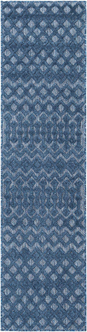 Navy Blue 2' x 8' Outdoor Trellis Textured Runner Area Rug Weather Resistant for Patio, Deck, Terrace, Balcony, Porch Geometric Design Water Safe Outside Carpet for Sale at Rug Engine