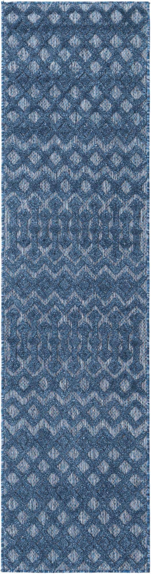 Navy Blue 2' x 8' Outdoor Trellis Textured Runner Area Rug Weather Resistant for Patio, Deck, Terrace, Balcony, Porch Geometric Design Water Safe Outside Carpet for Sale at Rug Engine