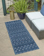 Navy Blue 2' x 8' Outdoor Trellis Textured Runner Area Rug Weather Resistant for Patio, Deck, Terrace, Balcony, Porch Geometric Design Water Safe Outside Carpet for Sale at Rug Engine