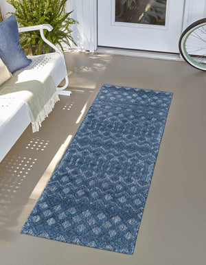 Navy Blue 2' x 6' Outdoor Trellis Textured Runner Area Rug Weather Resistant for Patio, Deck, Terrace, Balcony, Porch Geometric Design Water Safe Outside Carpet for Sale at Rug Engine
