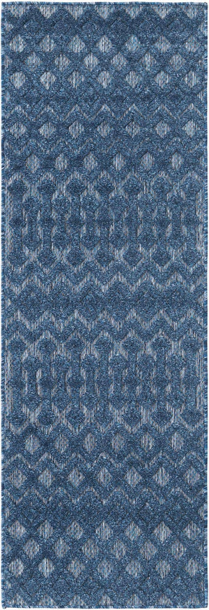 Navy Blue 2' x 6' Outdoor Trellis Textured Runner Area Rug Weather Resistant for Patio, Deck, Terrace, Balcony, Porch Geometric Design Water Safe Outside Carpet for Sale at Rug Engine