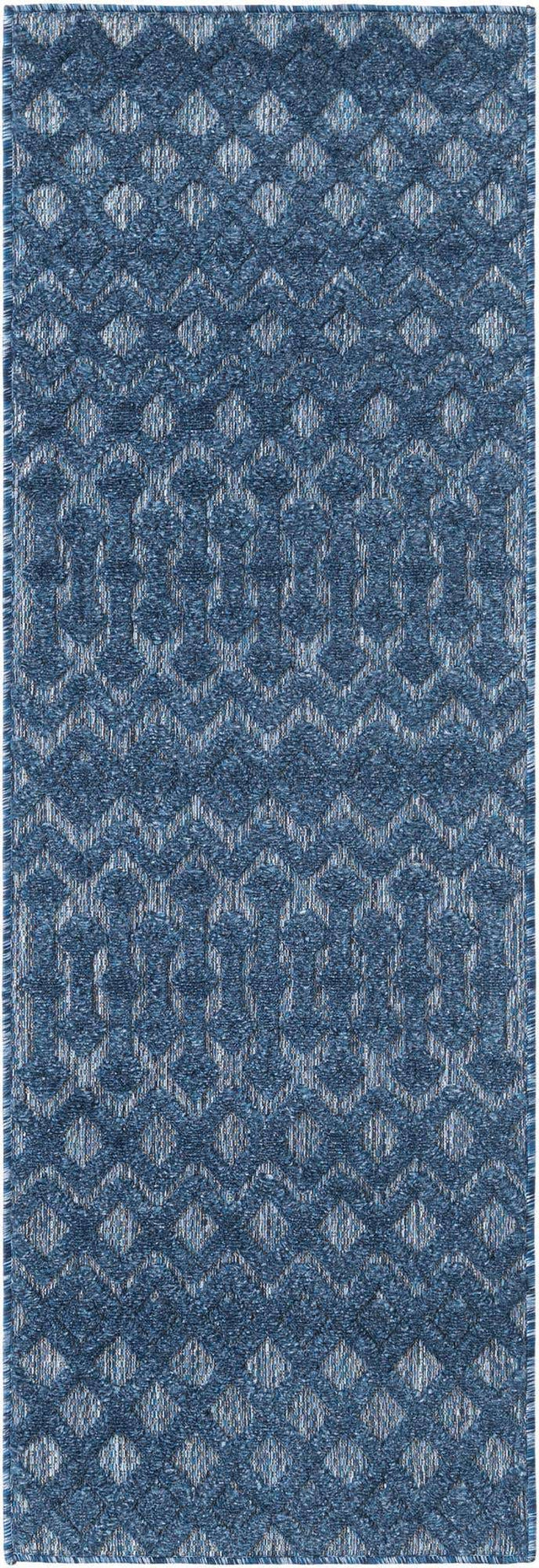 Navy Blue 2' x 6' Outdoor Trellis Textured Runner Area Rug Weather Resistant for Patio, Deck, Terrace, Balcony, Porch Geometric Design Water Safe Outside Carpet for Sale at Rug Engine
