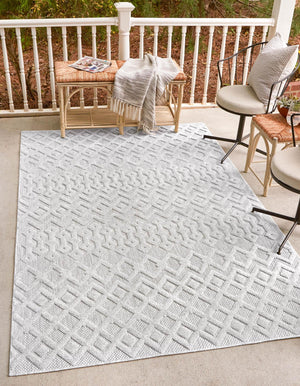 Grey 1' 4 x 1' 4 Outdoor Trellis Textured Sample Area Rug Weather Resistant for Patio, Deck, Terrace, Balcony, Porch Geometric Design Water Safe Outside Carpet for Sale at Rug Engine