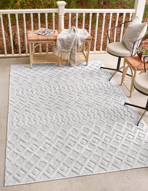 Grey 7' 10 x 10' Outdoor Trellis Textured Rectangle Area Rug Weather Resistant for Patio, Deck, Terrace, Balcony, Porch Geometric Design Water Safe Outside Carpet for Sale at Rug Engine
