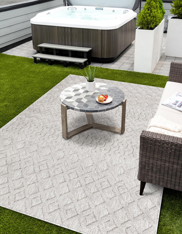 Grey 2' x 3' Outdoor Trellis Textured Rectangle Area Rug Weather Resistant for Patio, Deck, Terrace, Balcony, Porch Geometric Design Water Safe Outside Carpet for Sale at Rug Engine