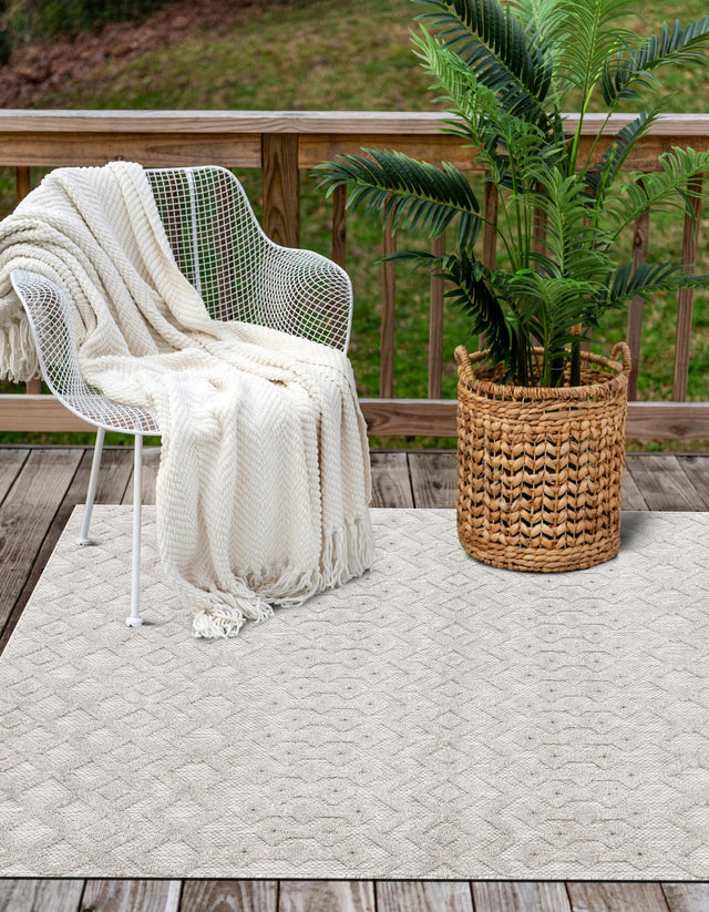 Grey 5' 3 x 8' Outdoor Trellis Textured Rectangle Area Rug Weather Resistant for Patio, Deck, Terrace, Balcony, Porch Geometric Design Water Safe Outside Carpet for Sale at Rug Engine