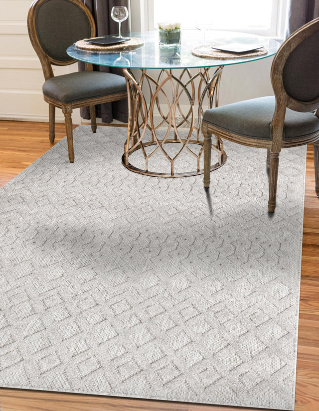 Grey 5' 3 x 8' Outdoor Trellis Textured Rectangle Area Rug Weather Resistant for Patio, Deck, Terrace, Balcony, Porch Geometric Design Water Safe Outside Carpet for Sale at Rug Engine