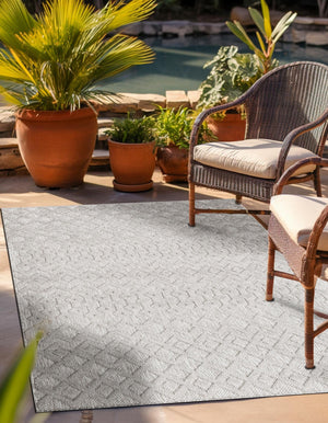 Grey 2' x 3' Outdoor Trellis Textured Rectangle Area Rug Weather Resistant for Patio, Deck, Terrace, Balcony, Porch Geometric Design Water Safe Outside Carpet for Sale at Rug Engine