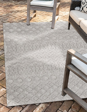 Grey 6' x 9' Outdoor Trellis Textured Rectangle Area Rug Weather Resistant for Patio, Deck, Terrace, Balcony, Porch Geometric Design Water Safe Outside Carpet for Sale at Rug Engine