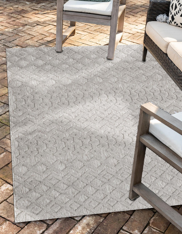 Grey 7' 10 x 10' Outdoor Trellis Textured Rectangle Area Rug Weather Resistant for Patio, Deck, Terrace, Balcony, Porch Geometric Design Water Safe Outside Carpet for Sale at Rug Engine