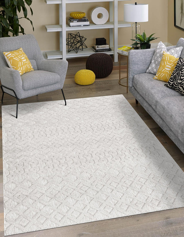 Grey 2' x 3' Outdoor Trellis Textured Rectangle Area Rug Weather Resistant for Patio, Deck, Terrace, Balcony, Porch Geometric Design Water Safe Outside Carpet for Sale at Rug Engine