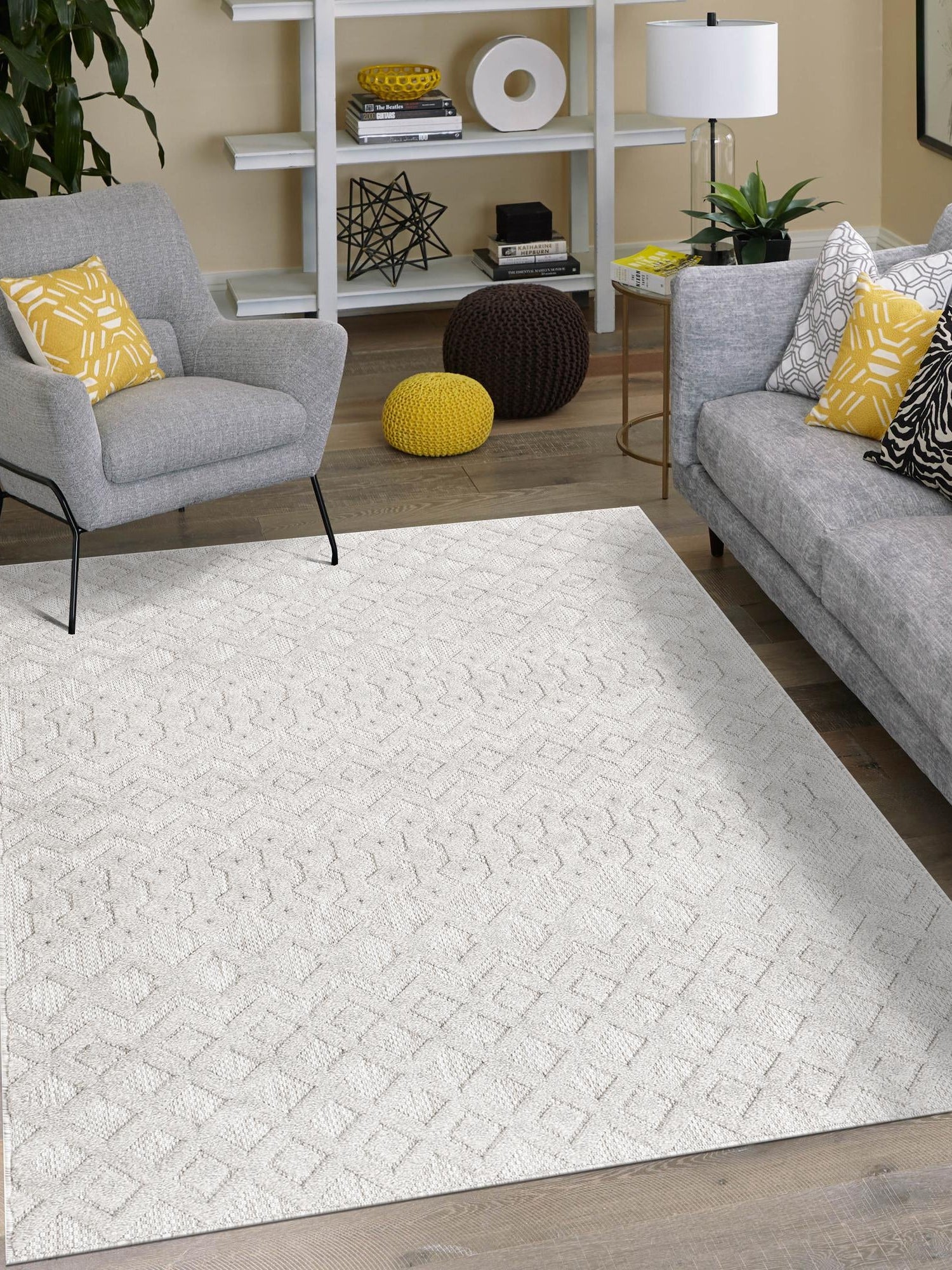 Grey 7' 10 x 10' Outdoor Trellis Textured Rectangle Area Rug Weather Resistant for Patio, Deck, Terrace, Balcony, Porch Geometric Design Water Safe Outside Carpet for Sale at Rug Engine