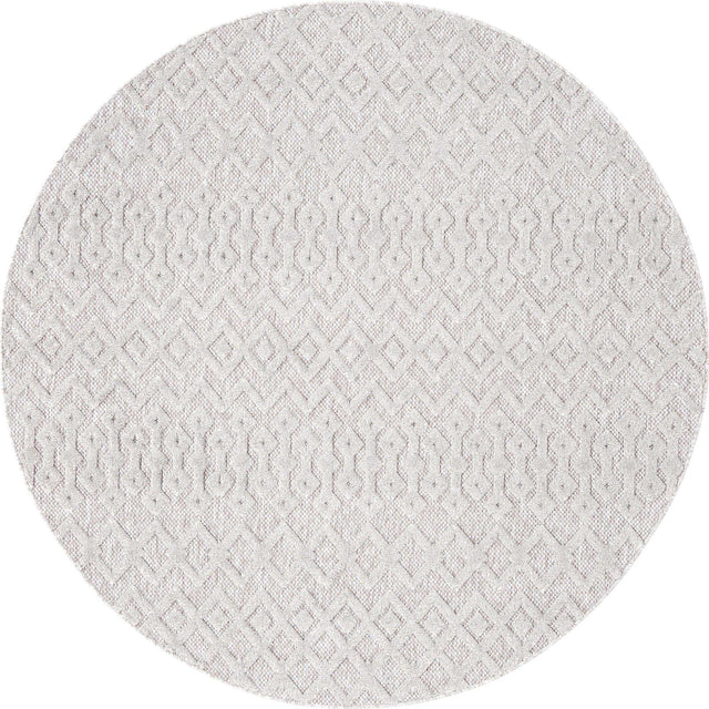 Grey 7' x 7' Outdoor Trellis Textured Round Area Rug Weather Resistant for Patio, Deck, Terrace, Balcony, Porch Geometric Design Water Safe Outside Carpet for Sale at Rug Engine
