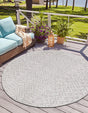 Grey 5' 3 x 5' 3 Outdoor Trellis Textured Round Area Rug Weather Resistant for Patio, Deck, Terrace, Balcony, Porch Geometric Design Water Safe Outside Carpet for Sale at Rug Engine