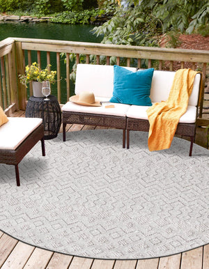 Grey 5' 3 x 5' 3 Outdoor Trellis Textured Round Area Rug Weather Resistant for Patio, Deck, Terrace, Balcony, Porch Geometric Design Water Safe Outside Carpet for Sale at Rug Engine