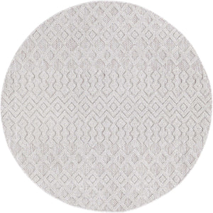 Grey 5' 3 x 5' 3 Outdoor Trellis Textured Round Area Rug Weather Resistant for Patio, Deck, Terrace, Balcony, Porch Geometric Design Water Safe Outside Carpet for Sale at Rug Engine