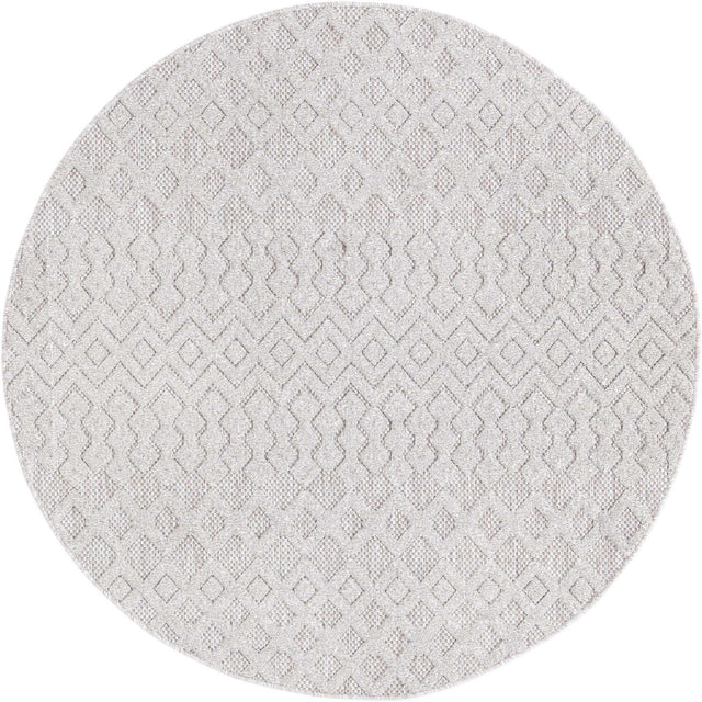 Grey 5' 3 x 5' 3 Outdoor Trellis Textured Round Area Rug Weather Resistant for Patio, Deck, Terrace, Balcony, Porch Geometric Design Water Safe Outside Carpet for Sale at Rug Engine