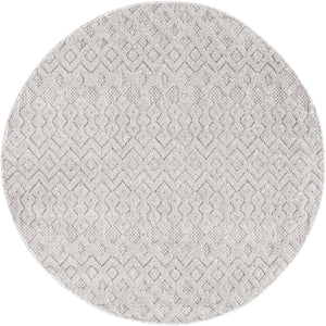 Grey 4' x 4' Outdoor Trellis Textured Round Area Rug Weather Resistant for Patio, Deck, Terrace, Balcony, Porch Geometric Design Water Safe Outside Carpet for Sale at Rug Engine