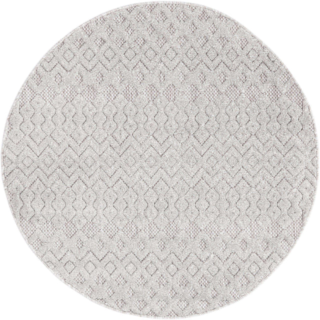 Grey 4' x 4' Outdoor Trellis Textured Round Area Rug Weather Resistant for Patio, Deck, Terrace, Balcony, Porch Geometric Design Water Safe Outside Carpet for Sale at Rug Engine