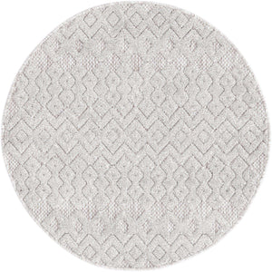 Grey 3' x 3' Outdoor Trellis Textured Round Area Rug Weather Resistant for Patio, Deck, Terrace, Balcony, Porch Geometric Design Water Safe Outside Carpet for Sale at Rug Engine