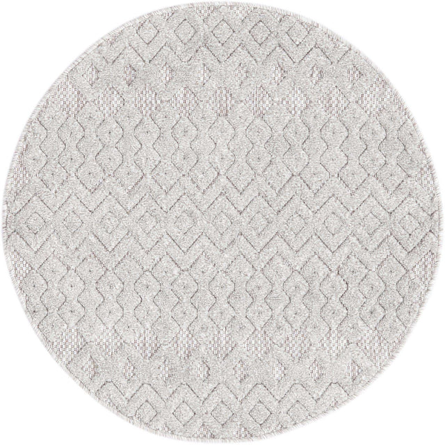 Grey 3' x 3' Outdoor Trellis Textured Round Area Rug Weather Resistant for Patio, Deck, Terrace, Balcony, Porch Geometric Design Water Safe Outside Carpet for Sale at Rug Engine