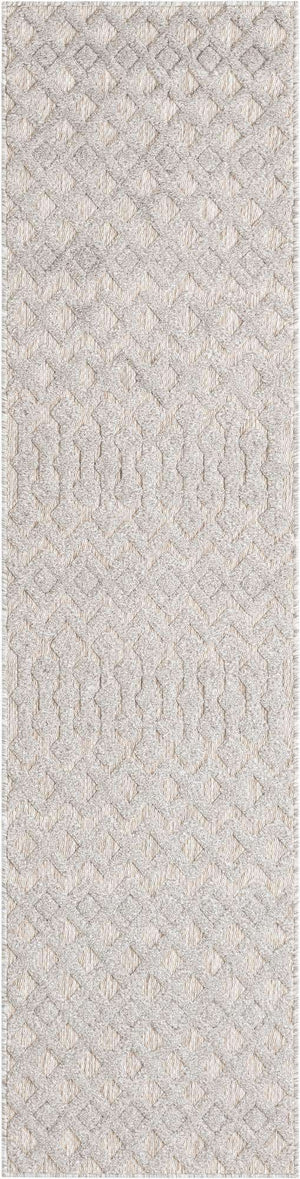 Grey 2' x 8' Outdoor Trellis Textured Runner Area Rug Weather Resistant for Patio, Deck, Terrace, Balcony, Porch Geometric Design Water Safe Outside Carpet for Sale at Rug Engine