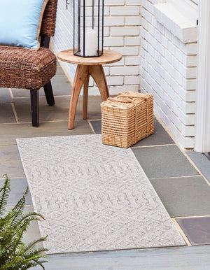 Grey 2' x 8' Outdoor Trellis Textured Runner Area Rug Weather Resistant for Patio, Deck, Terrace, Balcony, Porch Geometric Design Water Safe Outside Carpet for Sale at Rug Engine