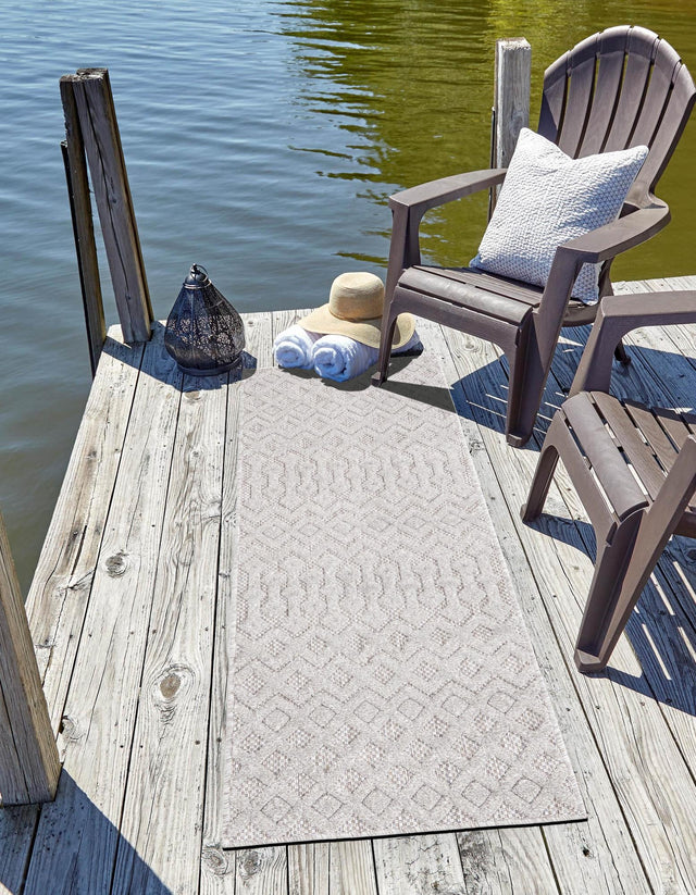 Grey 2' x 6' Outdoor Trellis Textured Runner Area Rug Weather Resistant for Patio, Deck, Terrace, Balcony, Porch Geometric Design Water Safe Outside Carpet for Sale at Rug Engine