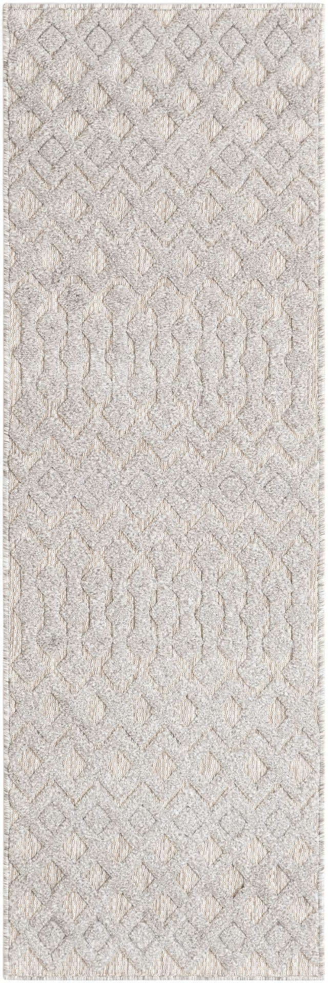 Grey 2' x 6' Outdoor Trellis Textured Runner Area Rug Weather Resistant for Patio, Deck, Terrace, Balcony, Porch Geometric Design Water Safe Outside Carpet for Sale at Rug Engine
