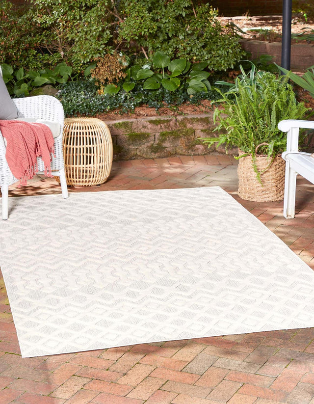 Ivory 9' x 12' Outdoor Trellis Textured Rectangle Area Rug Weather Resistant for Patio, Deck, Terrace, Balcony, Porch Geometric Design Water Safe Outside Carpet for Sale at Rug Engine