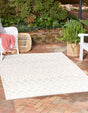 Ivory 2' x 3' Outdoor Trellis Textured Rectangle Area Rug Weather Resistant for Patio, Deck, Terrace, Balcony, Porch Geometric Design Water Safe Outside Carpet for Sale at Rug Engine