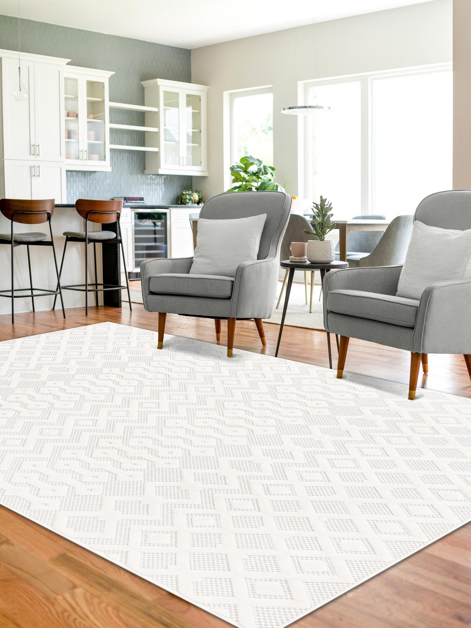 Ivory 5' 3 x 8' Outdoor Trellis Textured Rectangle Area Rug Weather Resistant for Patio, Deck, Terrace, Balcony, Porch Geometric Design Water Safe Outside Carpet for Sale at Rug Engine