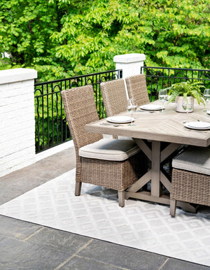 Ivory 5' 3 x 8' Outdoor Trellis Textured Rectangle Area Rug Weather Resistant for Patio, Deck, Terrace, Balcony, Porch Geometric Design Water Safe Outside Carpet for Sale at Rug Engine