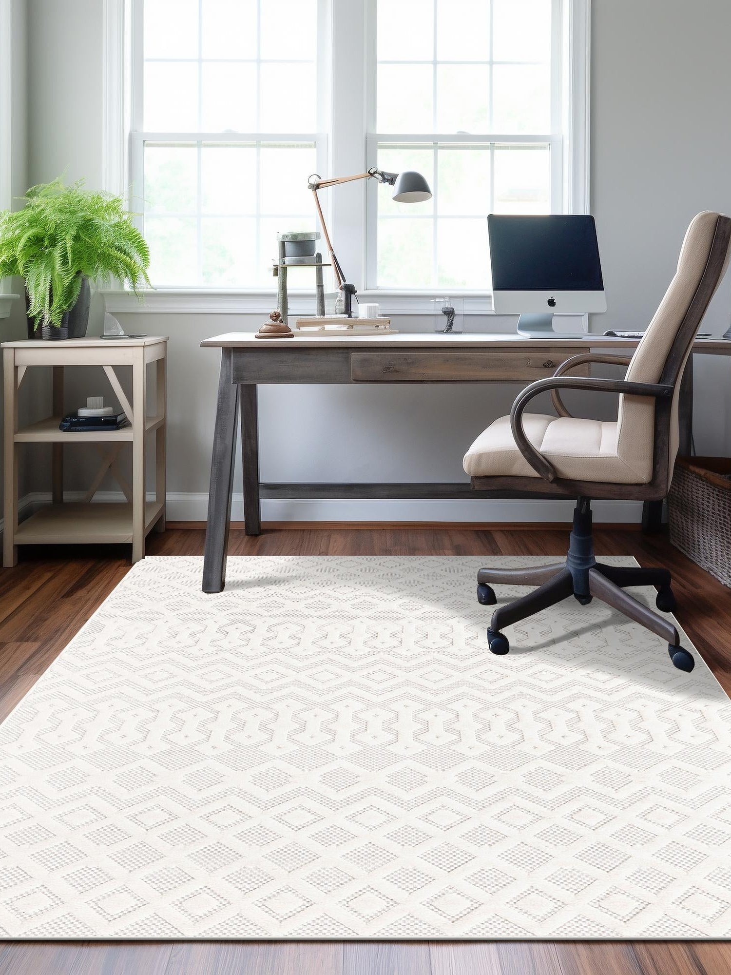 Ivory 6' x 9' Outdoor Trellis Textured Rectangle Area Rug Weather Resistant for Patio, Deck, Terrace, Balcony, Porch Geometric Design Water Safe Outside Carpet for Sale at Rug Engine