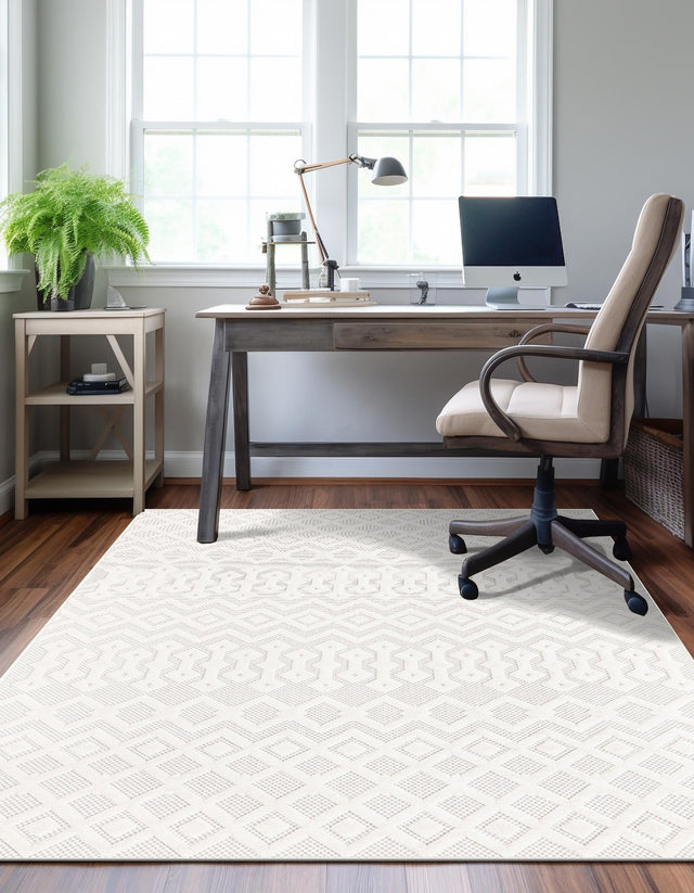 Ivory 6' x 9' Outdoor Trellis Textured Rectangle Area Rug Weather Resistant for Patio, Deck, Terrace, Balcony, Porch Geometric Design Water Safe Outside Carpet for Sale at Rug Engine