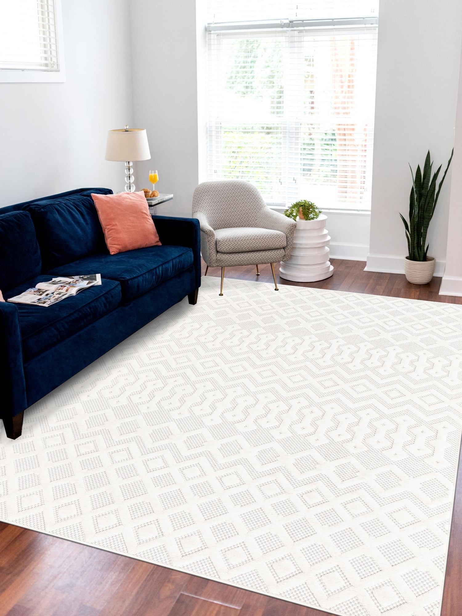 Ivory 2' x 3' Outdoor Trellis Textured Rectangle Area Rug Weather Resistant for Patio, Deck, Terrace, Balcony, Porch Geometric Design Water Safe Outside Carpet for Sale at Rug Engine