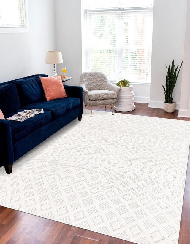 Ivory 6' x 9' Outdoor Trellis Textured Rectangle Area Rug Weather Resistant for Patio, Deck, Terrace, Balcony, Porch Geometric Design Water Safe Outside Carpet for Sale at Rug Engine