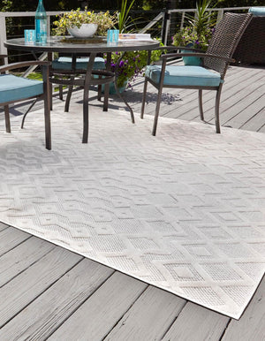Ivory 7' 10 x 7' 10 Outdoor Trellis Textured Square Area Rug Weather Resistant for Patio, Deck, Terrace, Balcony, Porch Geometric Design Water Safe Outside Carpet for Sale at Rug Engine