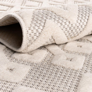 Ivory 7' 10 x 7' 10 Outdoor Trellis Textured Square Area Rug Weather Resistant for Patio, Deck, Terrace, Balcony, Porch Geometric Design Water Safe Outside Carpet for Sale at Rug Engine