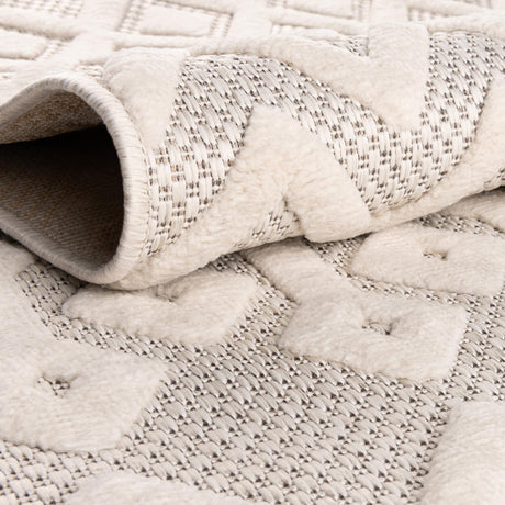 Ivory 7' 10 x 7' 10 Outdoor Trellis Textured Square Area Rug Weather Resistant for Patio, Deck, Terrace, Balcony, Porch Geometric Design Water Safe Outside Carpet for Sale at Rug Engine