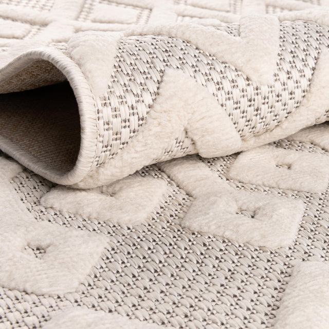 Ivory 7' 10 x 7' 10 Outdoor Trellis Textured Square Area Rug Weather Resistant for Patio, Deck, Terrace, Balcony, Porch Geometric Design Water Safe Outside Carpet for Sale at Rug Engine