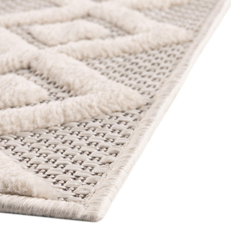 Ivory 7' 10 x 7' 10 Outdoor Trellis Textured Square Area Rug Weather Resistant for Patio, Deck, Terrace, Balcony, Porch Geometric Design Water Safe Outside Carpet for Sale at Rug Engine
