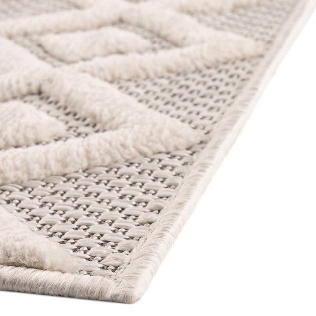 Ivory 7' 10 x 7' 10 Outdoor Trellis Textured Square Area Rug Weather Resistant for Patio, Deck, Terrace, Balcony, Porch Geometric Design Water Safe Outside Carpet for Sale at Rug Engine