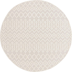 Ivory 7' x 7' Outdoor Trellis Textured Round Area Rug Weather Resistant for Patio, Deck, Terrace, Balcony, Porch Geometric Design Water Safe Outside Carpet for Sale at Rug Engine