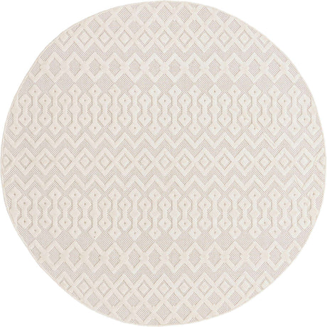 Ivory 7' x 7' Outdoor Trellis Textured Round Area Rug Weather Resistant for Patio, Deck, Terrace, Balcony, Porch Geometric Design Water Safe Outside Carpet for Sale at Rug Engine