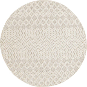 Ivory 5' 3 x 5' 3 Outdoor Trellis Textured Round Area Rug Weather Resistant for Patio, Deck, Terrace, Balcony, Porch Geometric Design Water Safe Outside Carpet for Sale at Rug Engine