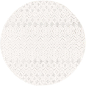 Ivory 4' x 4' Outdoor Trellis Textured Round Area Rug Weather Resistant for Patio, Deck, Terrace, Balcony, Porch Geometric Design Water Safe Outside Carpet for Sale at Rug Engine