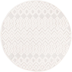 Ivory 3' x 3' Outdoor Trellis Textured Round Area Rug Weather Resistant for Patio, Deck, Terrace, Balcony, Porch Geometric Design Water Safe Outside Carpet for Sale at Rug Engine